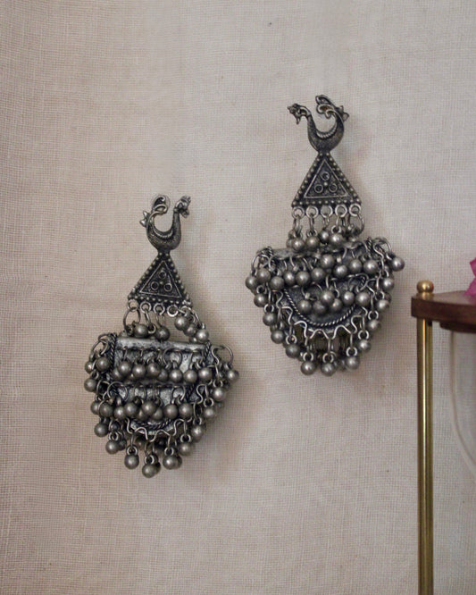 Peacock Oxidised Jhumka